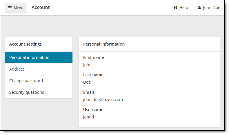 Account settings page, view Personal information.